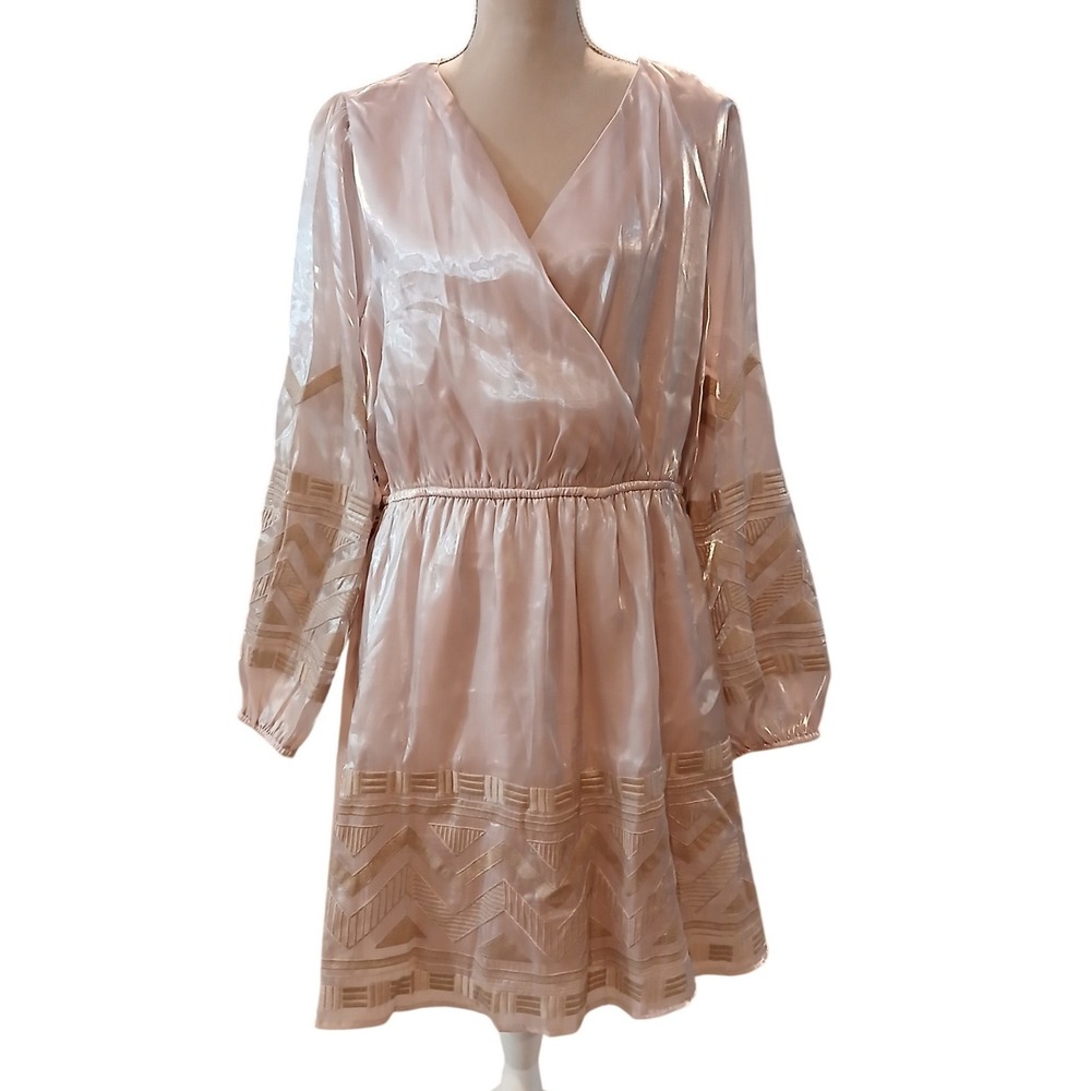 Savanna Jane Blush Pink Metallic Mini Dress 1X Boho Shimmer Womans Plus New